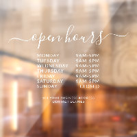 White Business Opening Hours Elegant Window Cling