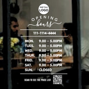 White Business opening hours logo and qr code