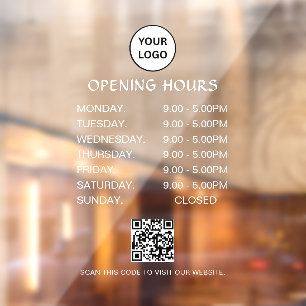 White Business Opening Hours Modern Script Qr