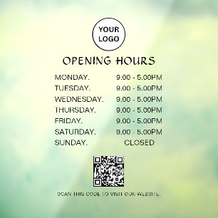 White Business Opening Hours Modern Script Qr