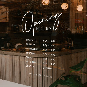 White Business Opening Hours Simple Modern Script