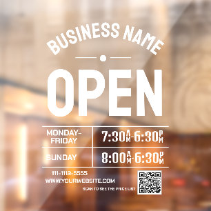 White Business Opening Times and QR Code 