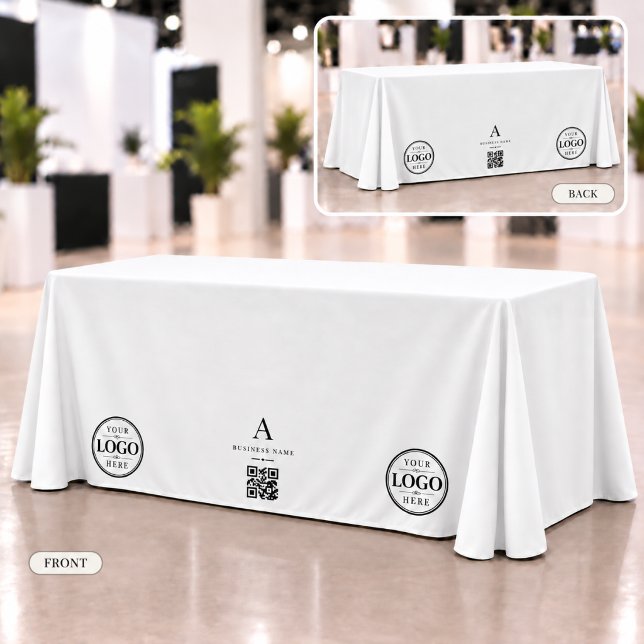 White Business QR Code Logo Table Banner Tablecloth (Creator Uploaded)