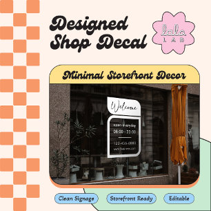 White Business Welcome & Hours Window Cling