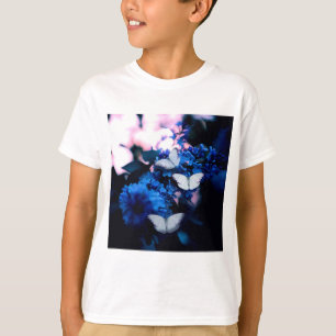 White Butterflies Blue Flowers, butterfly T-Shirt