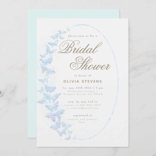 White Butterflies Boho Frame Elegant Bridal Shower Invitation (Front/Back)