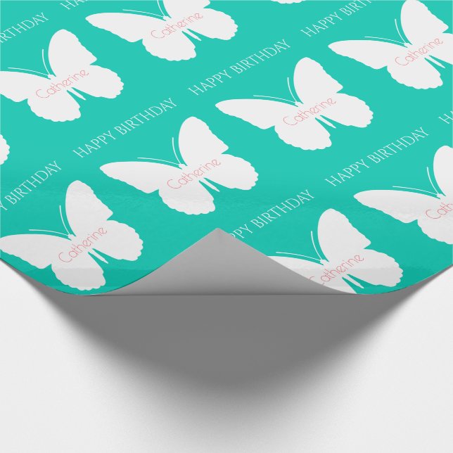 White Butterflies on Island Sea Personalised Wrapping Paper (Corner)