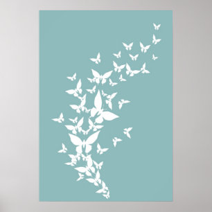 White Butterflies on Turquoise Poster
