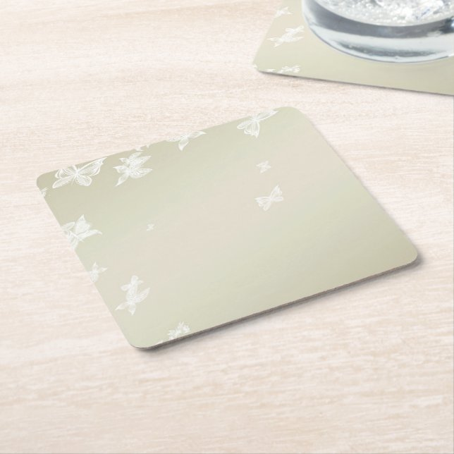 White Butterflies Paper Coaster (Angled)