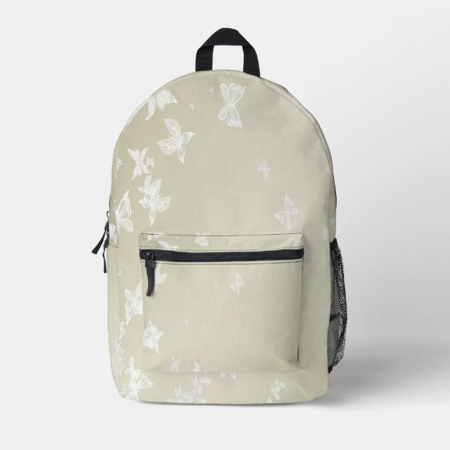 White Butterflies Printed Backpack (Front)