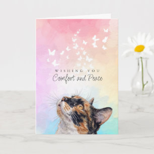 White Butterflies Rainbow Calico Cat Loss Sympathy Card