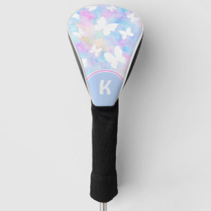 White Butterflies with Blue & Pink Flowers  Golf Head Cover