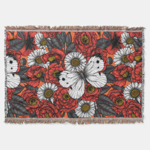 White butterfly and roses throw blanket