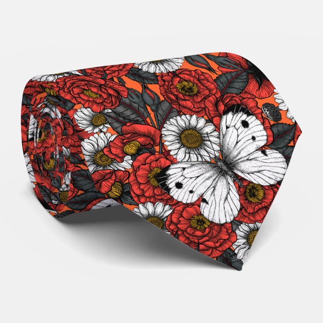 White butterfly and roses tie (Rolled)