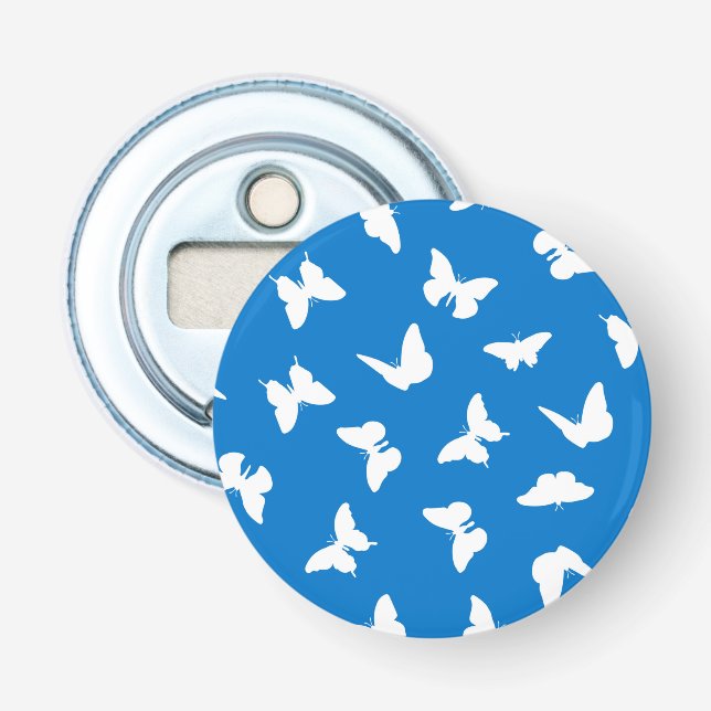 White Butterfly Blue Background Aesthetic Pattern Bottle Opener (Front)