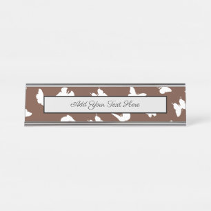 White Butterfly Brown Background Cute Aesthetic Desk Name Plate