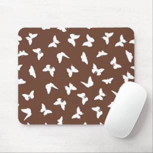 White Butterfly Brown Background Cute Aesthetic Mouse Pad