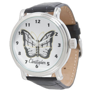 White Butterfly Design Personalised Watch