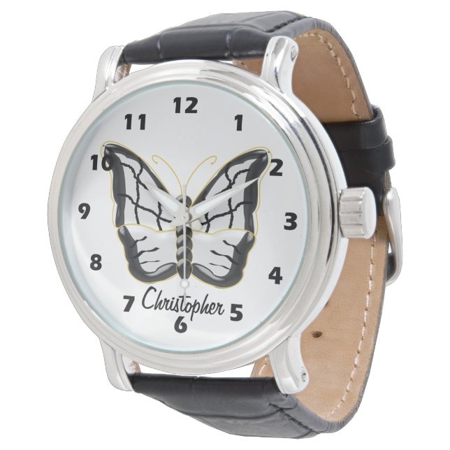 White Butterfly Design Personalised Watch (Angled)