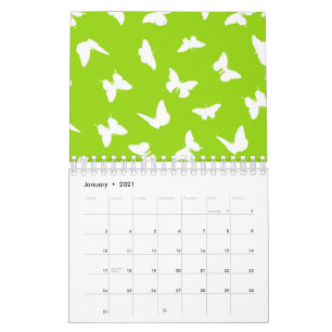 White Butterfly Green Background Aesthetic Pattern Calendar