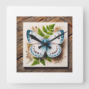 White Butterfly in Natural Setting 200724IREF220 - Square Wall Clock