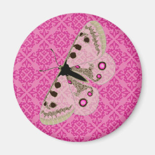 White Butterfly on Pink Magnet