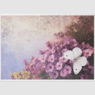White Butterfly Purple Flowers Impressionist Tissue Paper