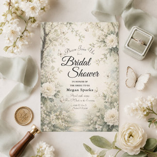 White Butterfly Spring Garden Bridal Shower Invitation