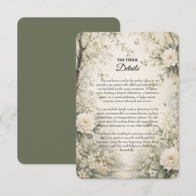 White Butterfly Spring Garden Wedding Enclosure Card (Front/Back)