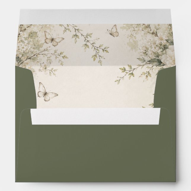 White Butterfly Spring Garden Wedding Envelope (Back (Bottom))