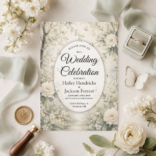 White Butterfly Spring Garden Wedding Invitation