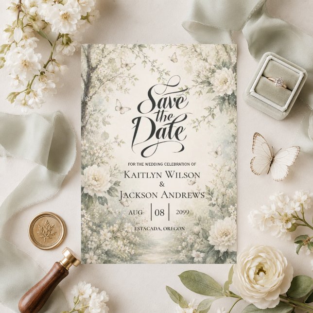 White Butterfly Spring Garden Wedding Save The Date (Creator Uploaded)