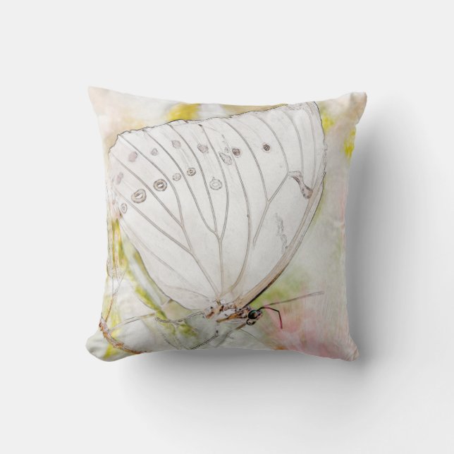 White Butterfly Watercolor Throw Pillow 16" x 16" (Front)