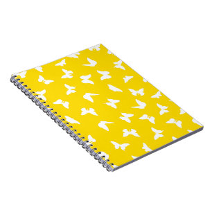 White Butterfly Yellow Background Aesthetic Notebook
