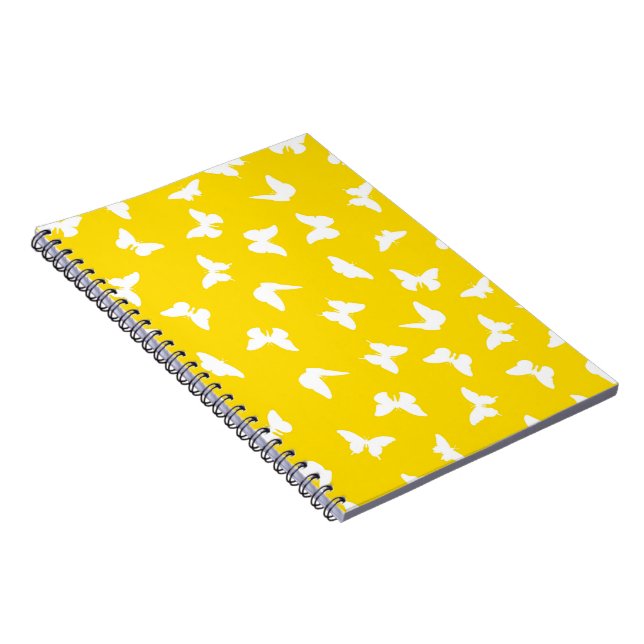 White Butterfly Yellow Background Aesthetic Notebook (Right Side)