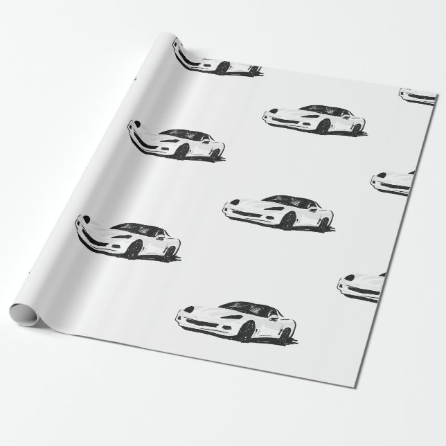 White C6 Corvette Wrapping Paper  (Unrolled)