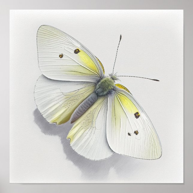 White Cabbage Butterfly Art Print Poster (Front)