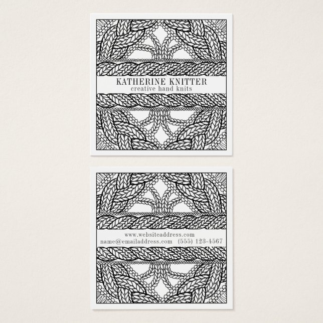 WHITE CABLE KNIT Square Business Card II (Front & Back)
