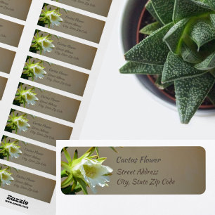 White Cactus Flower Botanical Taupe Return Address