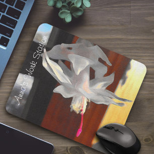 White Cactus Flower Mouse Pad
