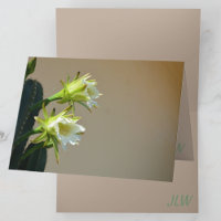 White Cactus Flowers Floral Taupe Blank Note