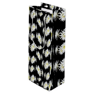 White Cactus Flowers On Black, Wine Gift Bag
