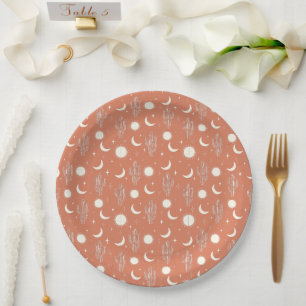 White Cactus Pattern Paper Plate