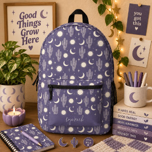 White Cactus Pattern Printed Backpack