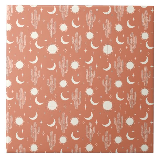 White Cactus Pattern Tile (Front)