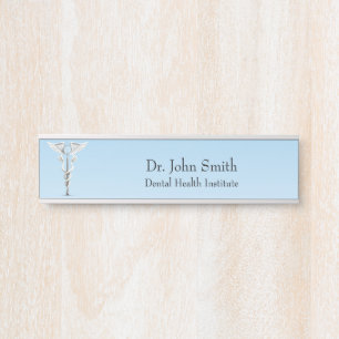 White Caduceus Dental Mirror Medical Toothbrush Door Sign