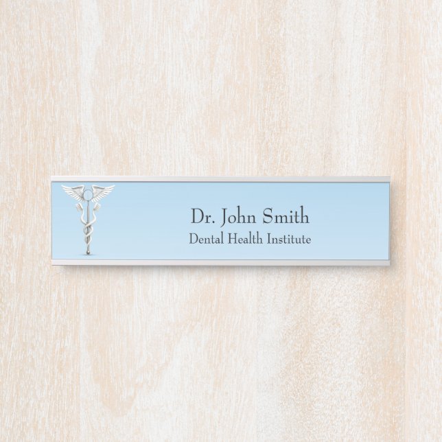 White Caduceus Dental Mirror Medical Toothbrush Door Sign (Front)