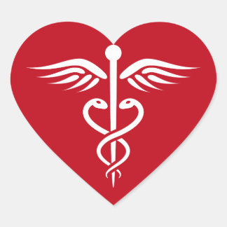 White caduceus logo on red doctor nurse sticker