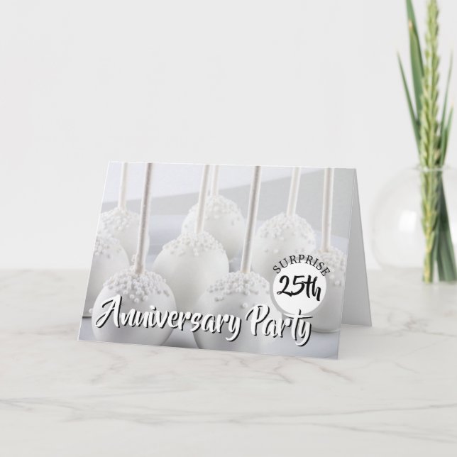 White Cake Pops 25th Surprise Wedding Anniversary  Invitation (Front)