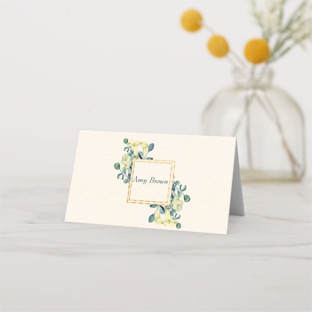 White Cala Lilies and Eucalyptus Wedding Place Card (Front)